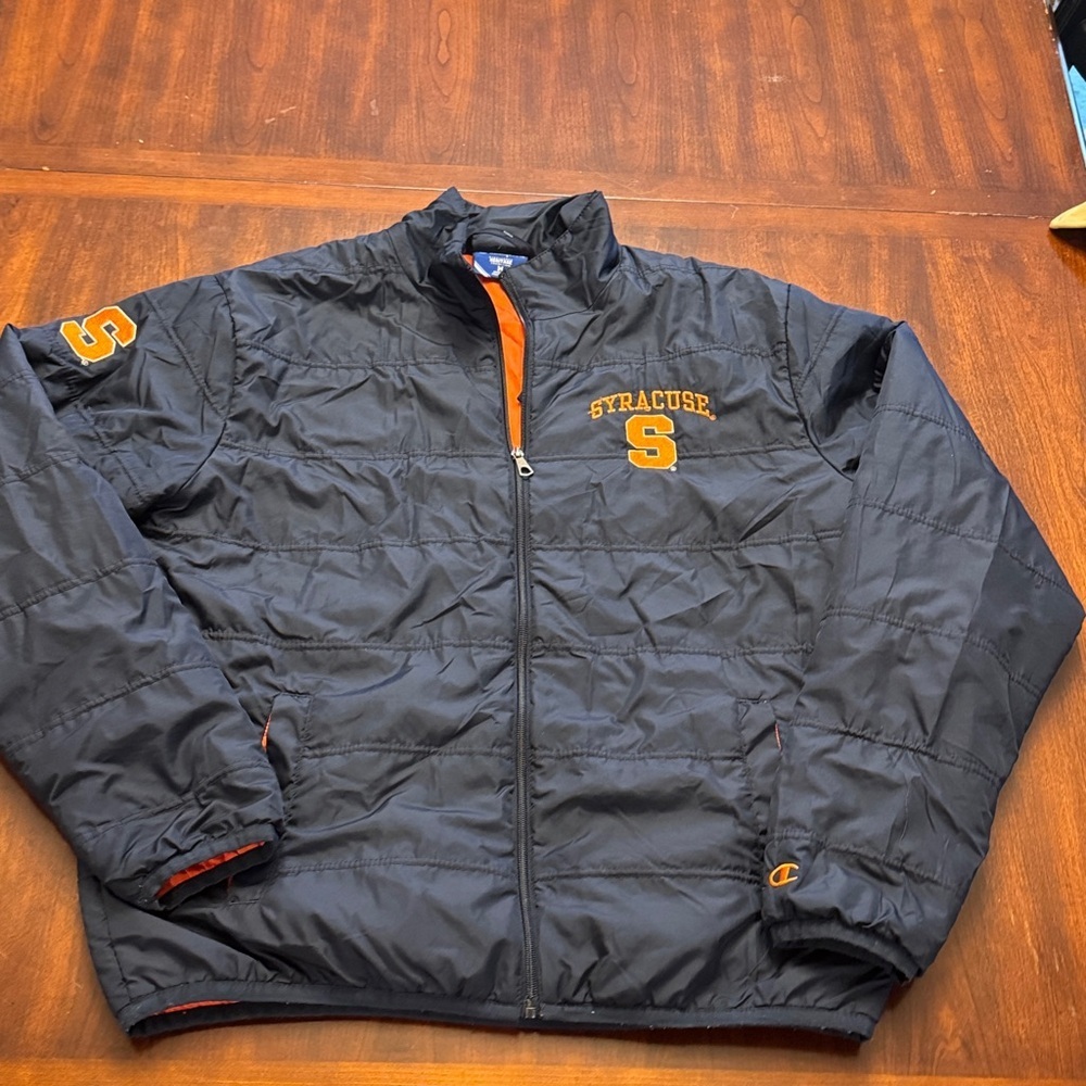 Champion Men’s University of Syracuse Navy Orange Puffer Zip Up Heritage Jacket